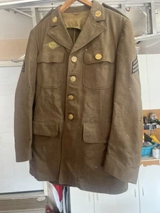WW2 Military Jacket Men's Green Army Sgt Button Coat - Picture 1 of 12