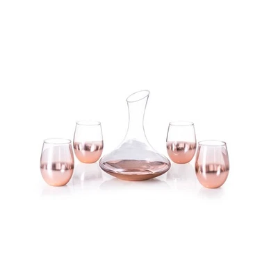 Set vino in vetro con rivestimento in sfumato rosa decanter piu bicchier 1CEQ - Immagine 1 di 3