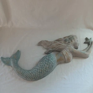 Mermaid Resin Wall Decor Hanging Starfish Nautical Green 30" Shells Ocean - Picture 1 of 12