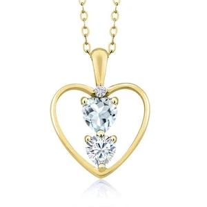 18K Yellow Gold Plated Silver Aquamarine Pendant Necklace For Women (0.65 Cttw, - Picture 1 of 4