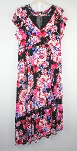 TORRID Women's Black Floral Maxi Dress SZ 1 Ruffel Sleeves High Low Lace Accents - Picture 1 of 20