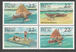 Palau #70a (A13) VF MNH BLOCK - 1985 22c Kanus und Flöße - Bild 1 von 1