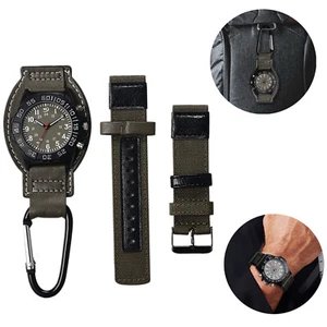 2-in-1 Clip-on Military Quartz Wristwatch Canvas Outdoor Backpack Fob Belt Watch - Picture 1 of 11