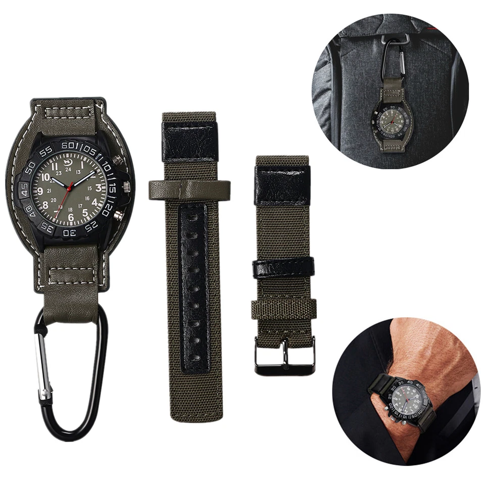 2-in-1 Clip-on Military Quartz Wristwatch Canvas Outdoor Backpack Fob Belt Watch - Image 1 of 4