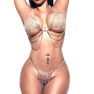 Kristall Dessous Tanga Höschen Körper Kette BH Körper Schmuck Strass Armband U - Bild 1 von 9
