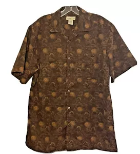 Trader Bay Men's Hawaiian Brown Ocean Life Short Sleeve Button Up Shirt ~ Size M - Picture 1 of 7