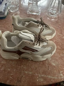 Women’s Sport Shoes, Brown Tennis Shoes With Thick Beige Soles, Athletic Mesh - Picture 1 of 8