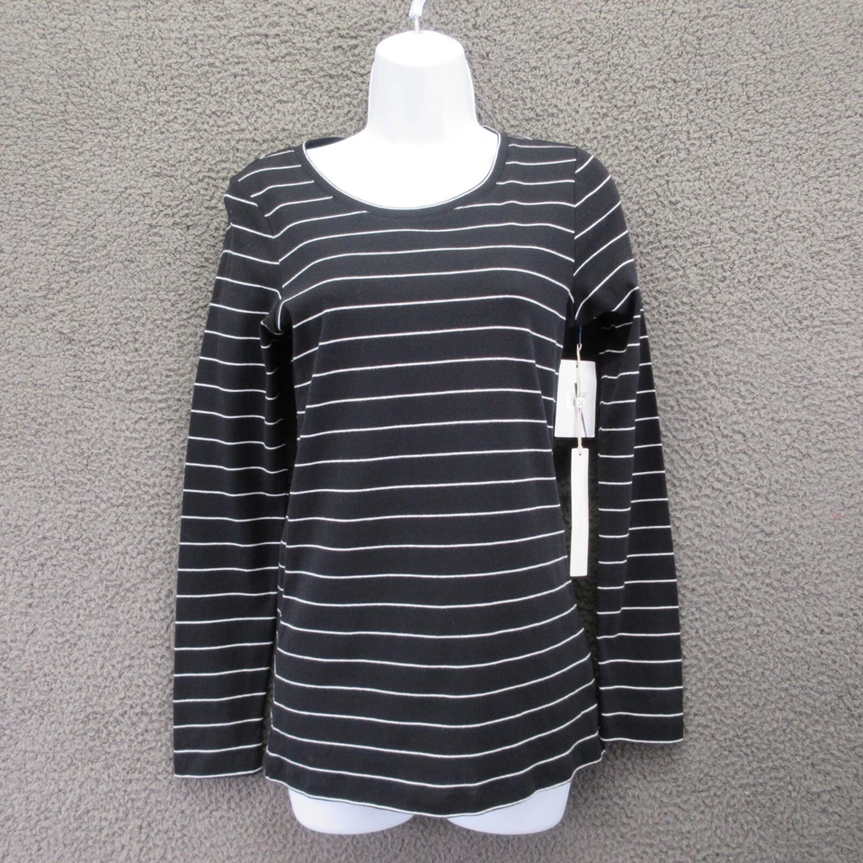 Camiseta para mujer Caslon negra blanca a rayas manga larga mediana #4518 Foto 1 de 4