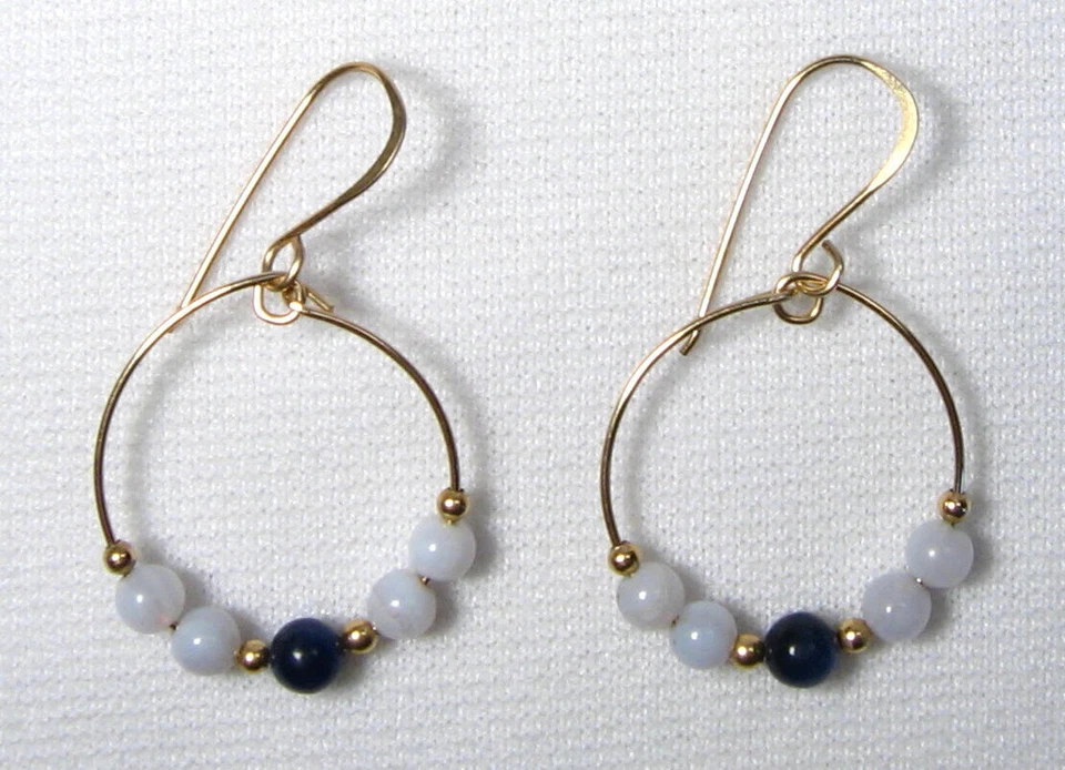 Lyn's Jewelry Blue Lace Agate and Sodalite Hoop Earrings Silver or Gold - Image 1 of 1