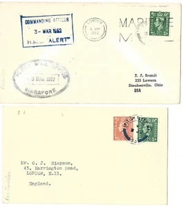 SINGAPORE BRITISH FLEET MAIL SHIPS HMS TERROR ALERT MARITIME MAIL 2 COVERS 1952 - Picture 1 of 2
