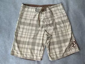 Da Hui Swimming Trunks Mens W34 Shorts Plaid Beach Logo Light Weight Beige - Picture 1 of 8