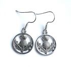 LITTLE SILVER TONE SCOTISH THISTLE [16mm] EARRINGS WITH GIFT BAG  
