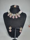 Indian Pakistani Pearl And gold choker Set With Pink And White Cz Stones 