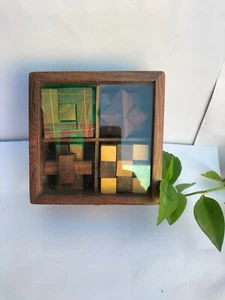 Brainteaser Puzzle Box Hidden Compartments Enigma 4 Game In Box Wood Unique Gift - Picture 1 of 4
