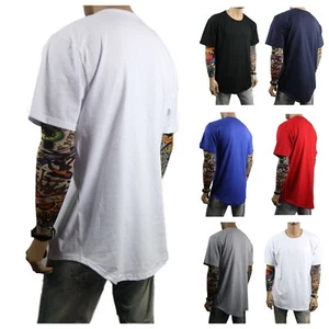 Men T-Shirt Plain Long Extended Casual Crew Neck Fashion Hipster Big Tall S-5XL - Picture 1 of 39