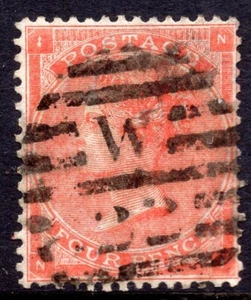 1863 4d Pale Red SG82 Plate 4 Letters NI with Hairlines Large Garter Good Used - Picture 1 of 2