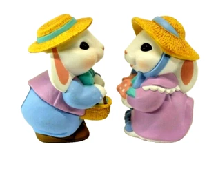 He and She White Easter Bunny Salt & Pepper Shakers - HMK CDS - Basket & Flowers - Picture 1 of 6