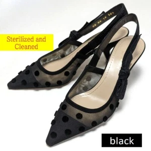 Authentic J’ADIOR Velvet Dots Slingback Pumps size36.5D Black - Picture 1 of 10