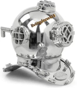Diving Helmet Chrome Finish 18" Us Navy Mark V Vintage Scuba Helmet Replica Anti - Picture 1 of 2