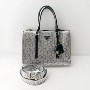 Guess Bags | Guess Women's Grey And Black Dual Strap Logo Print Tote Purse - Picture 1 of 10