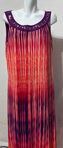 Catherines Women 2X Maxi Dress Orange Purple Multicolor Sleeveless Beaded Neck - Picture 1 of 8