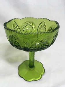 Compota verde abierta vintage Kemple Glass Sunburst circa 1960 - Imagen 1 de 8