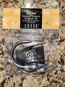 New, Umbra Nickel Drapery Scarf Holder/Holdback Set (238221-410 BALL) - set of 2 - Picture 1 of 5