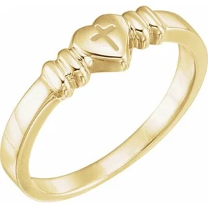 Anillo de castidad corazón y cruz en oro amarillo 10K talla 8 - Imagen 1 de 2