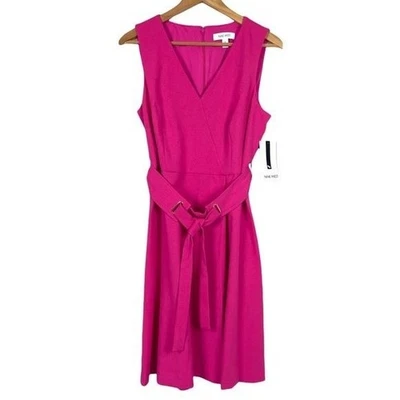 Vestido Nine West Sin Mangas Cinturón Ajuste y Acampanado Rosa Cuello en V Talla 6 Foto 1 de 4