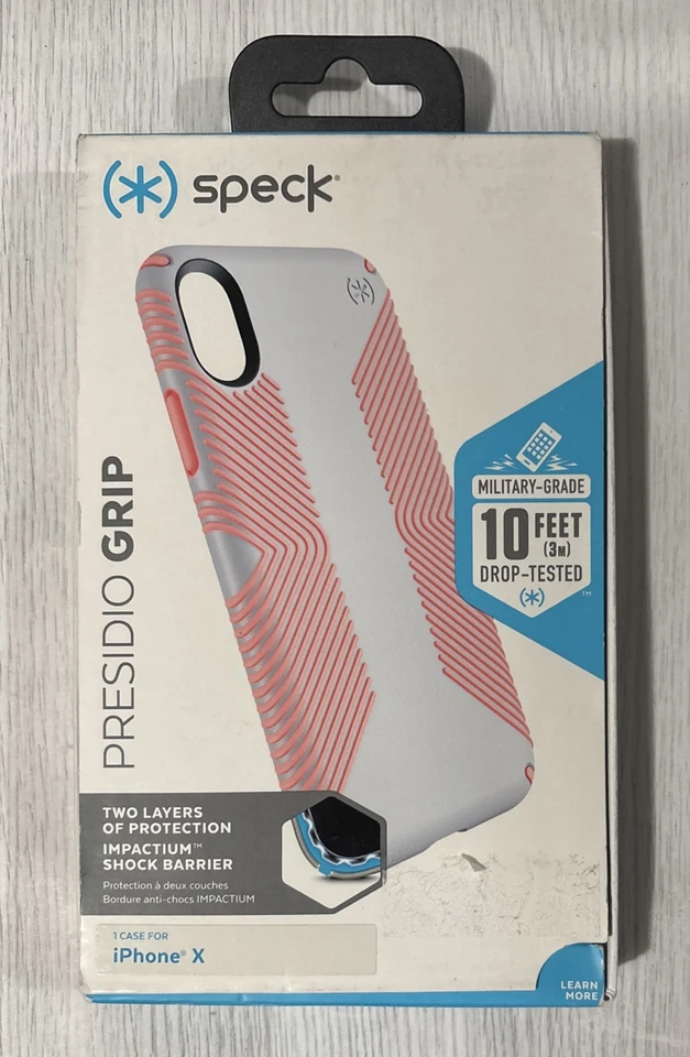 Capa Speck Products Presidio Grip para iPhone XS/X - Cinza Pomba/Rosa Azedo - NOVA - Imagem 1 de 1
