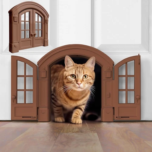 Puerta para gato Purrfect Portal French® - Elegante grande sin solapas, marrón  Foto 1 de 4