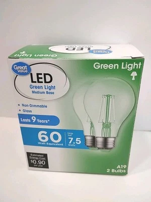2 Pack Green LED Light Bulbs Glass Brand New A19  - Image 1 of 4