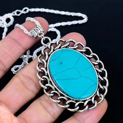 Collar hecho a mano Santa Rosa turquesa chapado en plata 925 de 17"-18" azul Foto 1 de 3