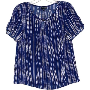 Talbots Blue Floral Blouse Top XS Keyhole Neck Coastal Nautical Career Abstract - Picture 1 of 7