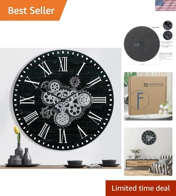 23-Inch Antique Wooden Wall Clock with Moving Gears and Roman Numerals - Image 1 of 4