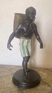 PETITE CHOSES Blackamoor Nubian Man Figurine With Basket Seller Vintage 14” - Picture 1 of 12