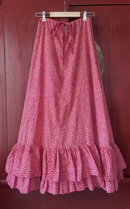 VTG 70s LAURA ASHLEY Cotton Floral Maxi Skirt Ruffled, Drawstring, Sz S, 36, 8US - Picture 1 of 8