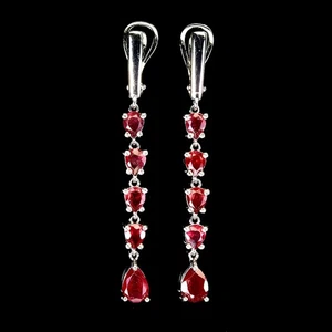925 Sterling Silver Earrings Pear Ruby 7x5mm Natural Natural Gemstone Jewelry - Picture 1 of 13