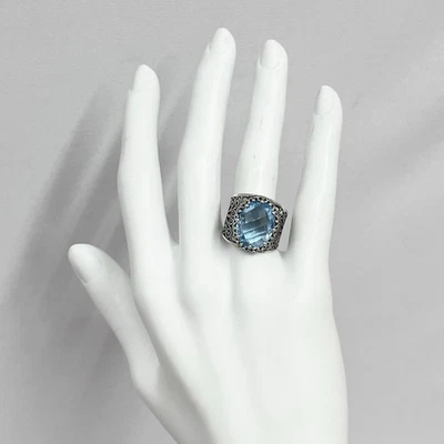 Anillo DGS Turquía Topacio Azul Esterlina 8 Gramos Talla 7 1/2 Foto 1 de 4