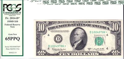 1950-D $10 Federal Reserve *STAR* Note Cleveland PCGS Gem New 65PPQ #D10049786* - Image 1 of 2