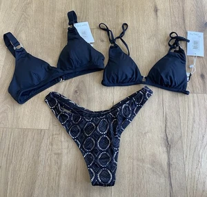 Dippin’ Daisy’s & Ris-K 3-teiliges Set schwarz XS/S Bikini Oberteil/Tanga Unterteil neu mit Etikett NEU - Bild 1 von 9