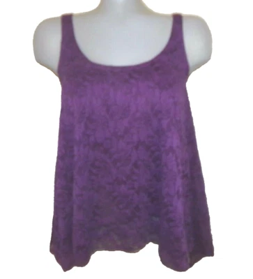 NUEVO CON ETIQUETAS, Top sin mangas de encaje púrpura DELIAS, dobladillo alto-bajo forrado talla pequeña nailon/spandex Foto 1 de 4