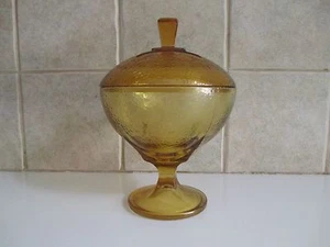 PLATO DE COMPOTA/CARAMELO CUBIERTO DE COLECCIÓN ART DECO VIDRIO AMARILLO DEPRESIÓN 8"" DE ALTO, 5 1/2"" D - Imagen 1 de 11