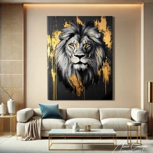 Gold and Black Wall Art Canvas Framed Lion Wall Art Bedroom Art Above Bed - Picture 1 of 10