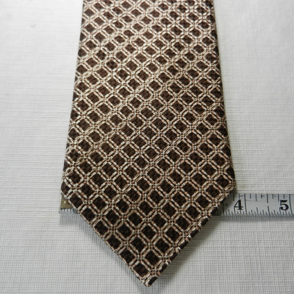 Giorgio Armani коричневый/белый чек мужской 100% итальянский шелковый галстук 59 1/2» X 3 3/4» - Изображение 1 из 4