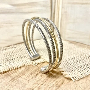 Classic Cable(3mm) 3Line Crossover Gold Plated Stackable Classic Trendy Bracelet - Picture 1 of 8