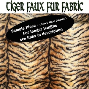 Tiger Print Fluffy Faux Fur Fabric SAMPLE approx. 10cm x 10cm - Picture 1 of 2