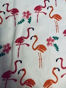 Novelty Doodles Flamingos & Hibiscus on White Knit Fabric JoAnn 60”X31” - Picture 1 of 5
