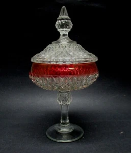 Compota Indiana Glass RUBÍ FLASHHED con Tapa PUNTO DIAMANTE tamaño más grande - Imagen 1 de 6