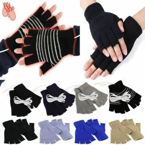 USB Rechargeable Heated Gloves Half Finger Hand Warmer Mittens or Winter Glove - Picture 1 of 20